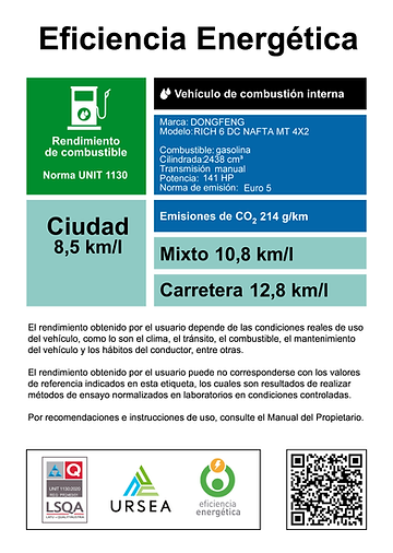 Etiquetado energético de DONGFENG PICK UP